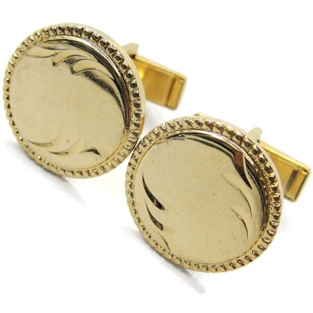 Vintage Cufflinks Rolled Edge Round Gold Tone Shirt Accessories Wedding